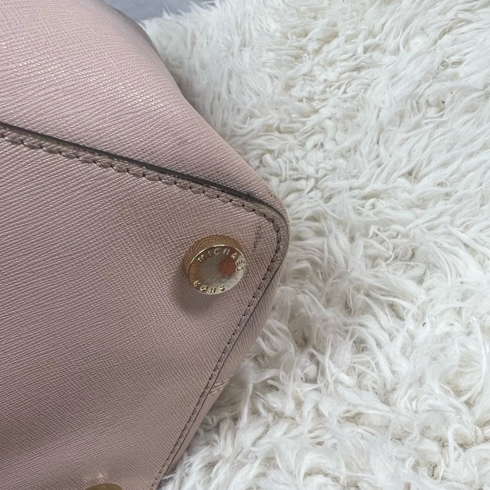 Michael Kors Jet Set Travel Leather Tote Bag Blush Pink Large Gold Charm